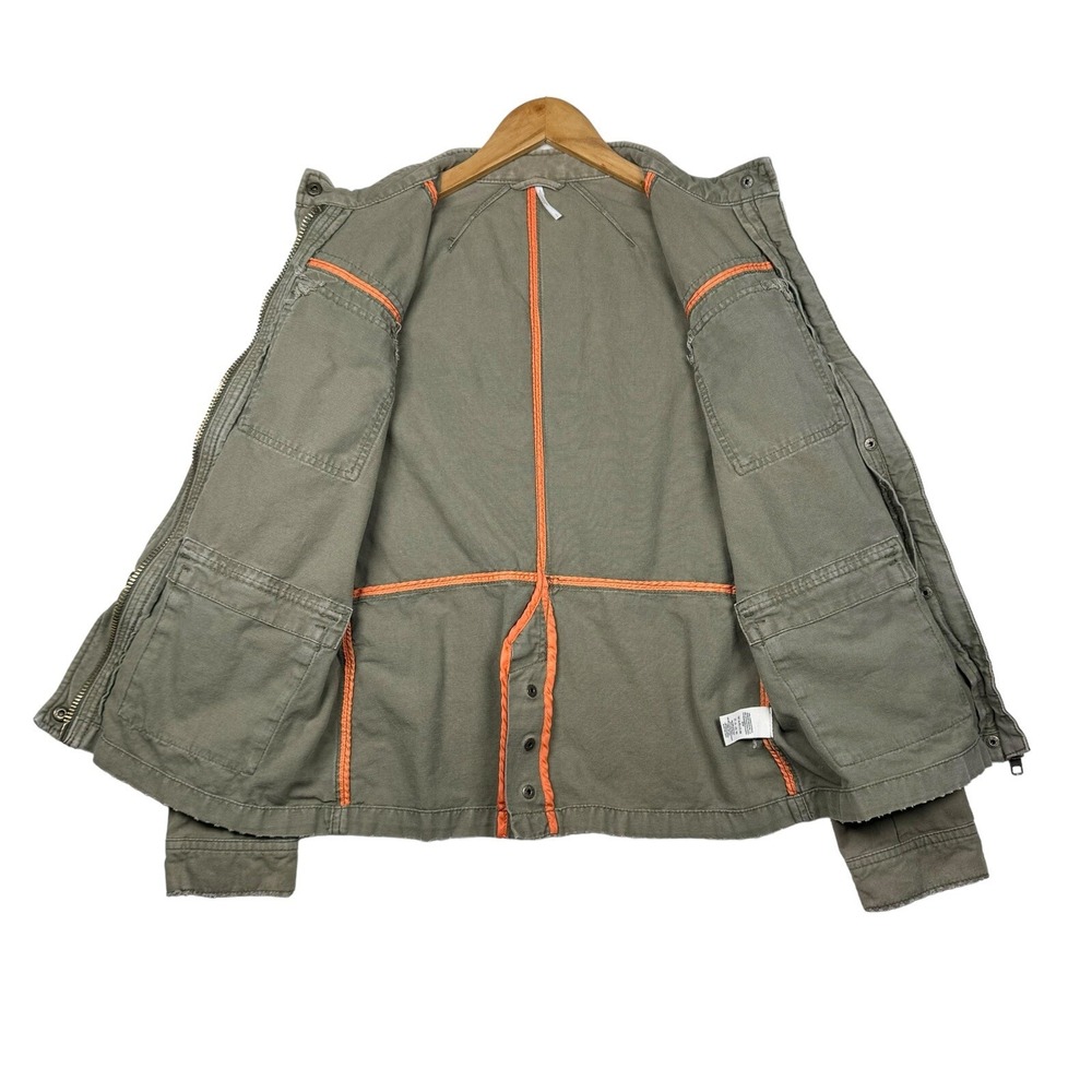 Free People Jacket Women Green Full Zip Military Utility Jacket Distressed Cargo - Picture 3 of 7